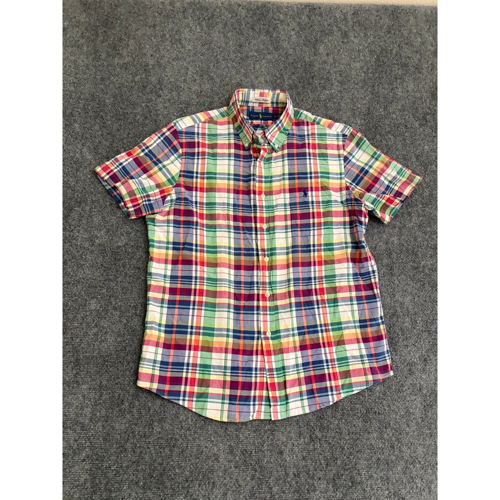 Ralph Lauren Authentic Indian Madras Plaid Short Sleeve Button Down Shirt Mens M